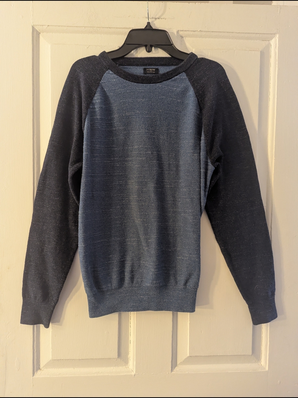 J. Crew Men's Two-Tone Blue Raglan Crewneck Sweater